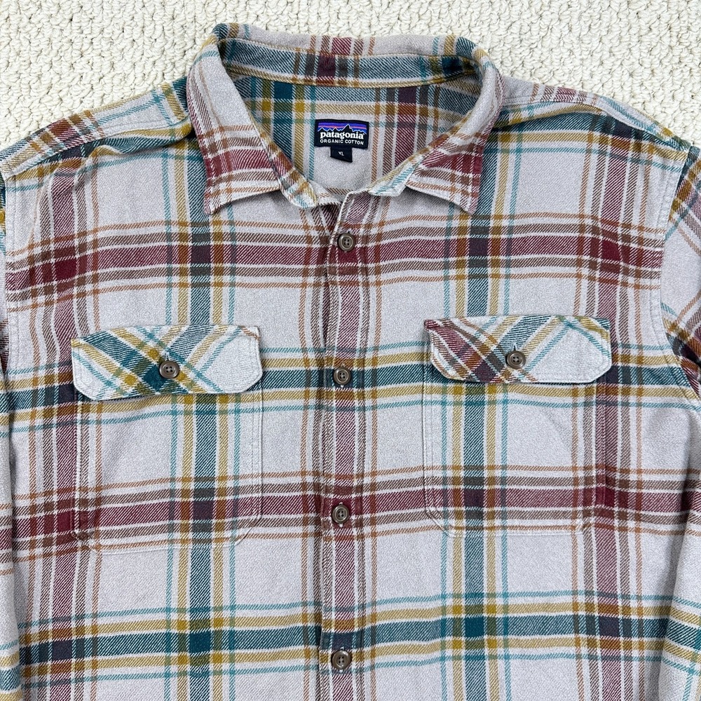 Patagonia Flannel Shirt Mens XL Feather Grey Plaid Fjord Midweight Outdoor